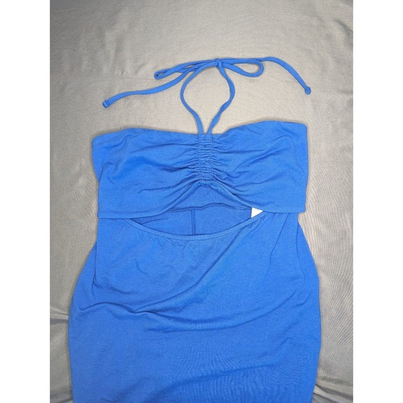 Isabel Maternity Cut Out Halter Bodycon Maternity Dress Blue - Picture 4 of 9